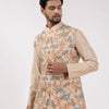 Beige Floral Embroidered Silk Jacket Set
