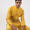 Mustard Silk Embroidered Jacket Kurta Set