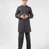 Dark Grey Embroidered SIlk Jacket Set