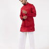 Red Silk Hand Embroidered Jacket Kurta Set