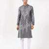 Charcoal V-Jaal Silk Kurta