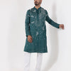 Teal Silk Hand Embroidered Kurta