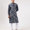 Grey Silk Abstract Hand Embroidered Kurta
