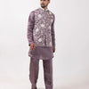 Mauve Silk Embroidered Floral Jacket Set