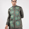 Grey Resham Rose Silk Jacket Set