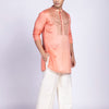 Peach Silk Geometric Bib Embroidered Kurta Set