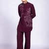 Wine Abstract Embroidered Kurta Set