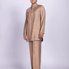 Taupe Silk Leaf Hand-Embroidered Kurta Set
