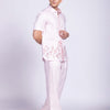 Blush Pink Linen Meadow Embroidered Shirt