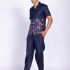 Navy Linen Midnight Flora Embroidered Shirt